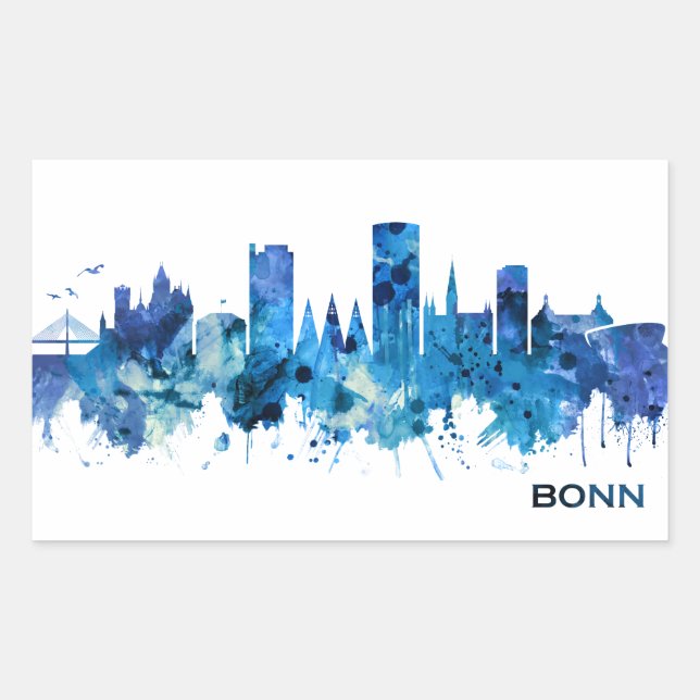 Bonn Germany Skyline Blue Sticker (Front)
