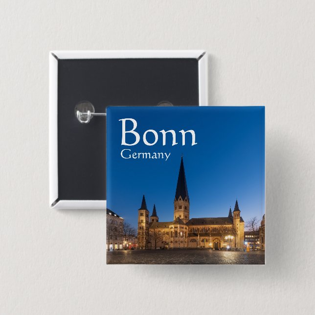 Bonn Germany Souvenir 2 Inch Square Button (Front & Back)
