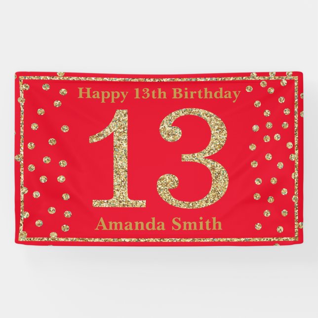 Bonne 13e anniversaire bannière Rouge et Parties s (Horizontal)