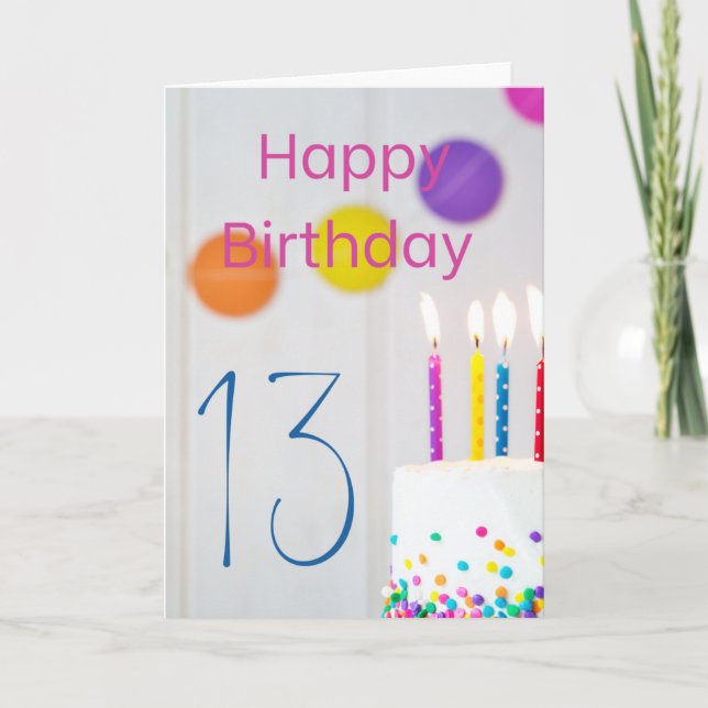 Bonne 13e anniversaire Cake Candles Carte de voeux (Devant)