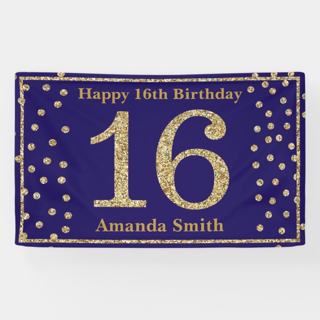 Bonne 16e anniversaire bannière Marine Blue Gold P (Horizontal)