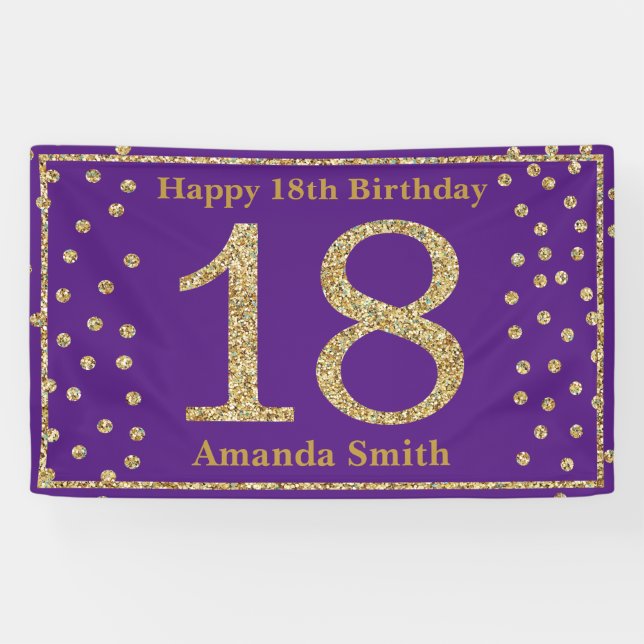 Bonne 18e anniversaire bannière violet et Parties  (Horizontal)