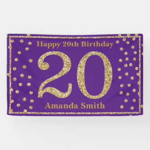 Bonne 20e anniversaire bannière violet et Parties