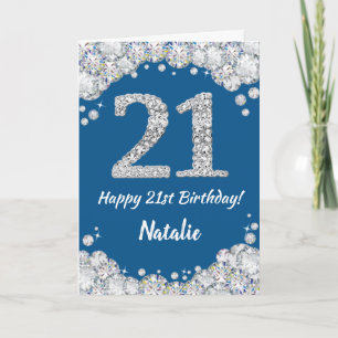 Bonne 21e carte de Parties scintillant Bleu et Arg