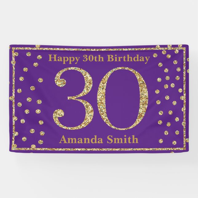 Bonne 30e anniversaire bannière violet et Parties  (Horizontal)