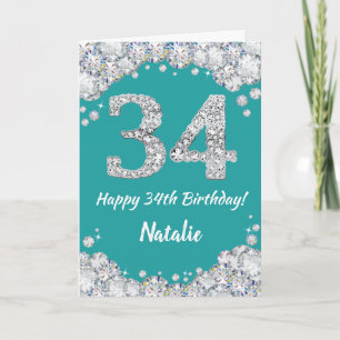 Bonne 34e anniversaire Turquoise et carte de Parti