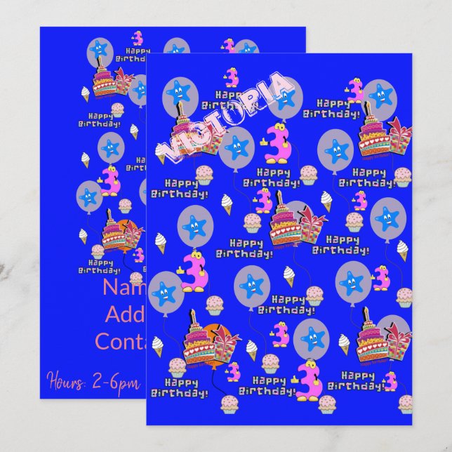 Bonne 3ème anniversaire Invitation Anniversaire #3 (Devant / Derrière)