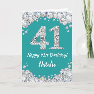 Bonne 41e anniversaire Turquoise et carte Parties 