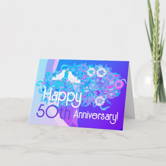 Bonne 50e carte d'anniversaire des colombes blanch (Devant)