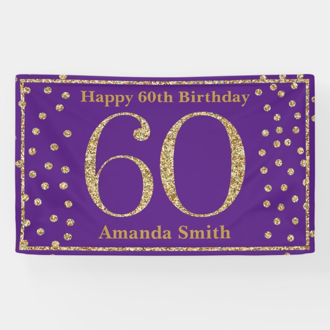 Bonne 60e anniversaire bannière violet et Parties  (Horizontal)