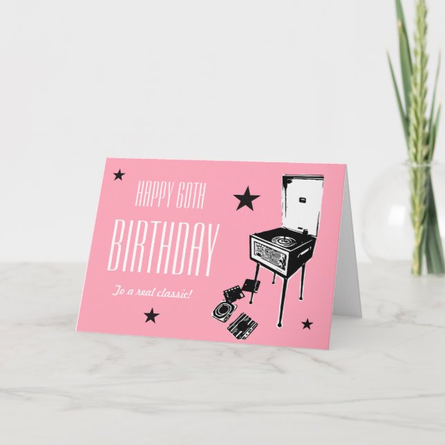 Bonne 60e anniversaire Retro Carte de voeux rose (Devant)