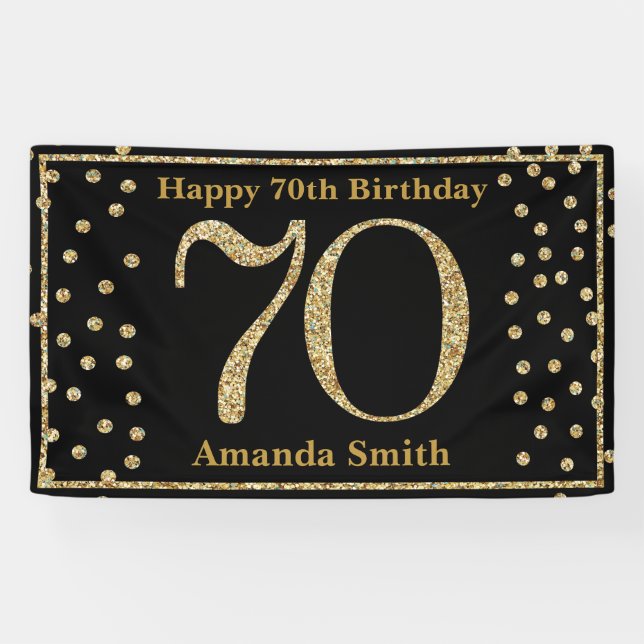 Bonne 70e anniversaire bannière Black and Gold Par (Horizontal)