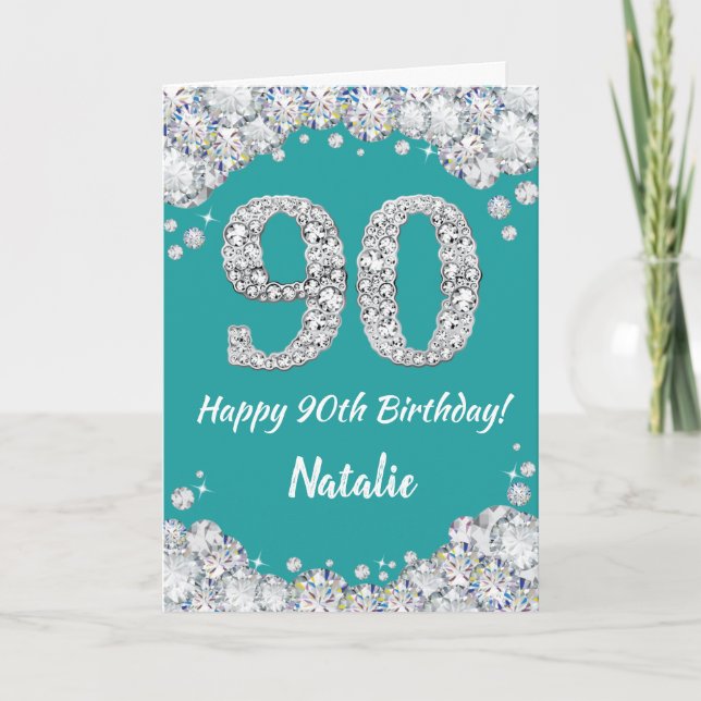 Bonne 90e anniversaire Turquoise et carte de Parti (Devant)