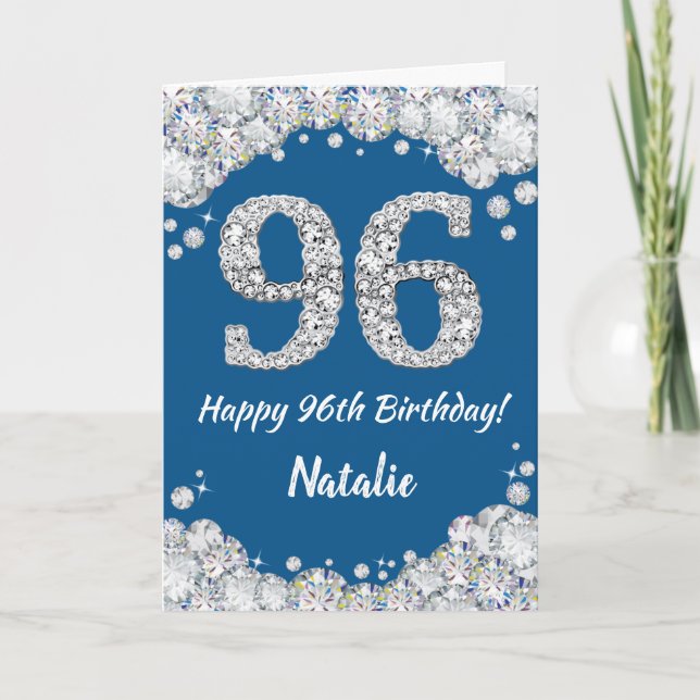 Bonne 96e carte de Parties scintillant bleu et arg (Devant)
