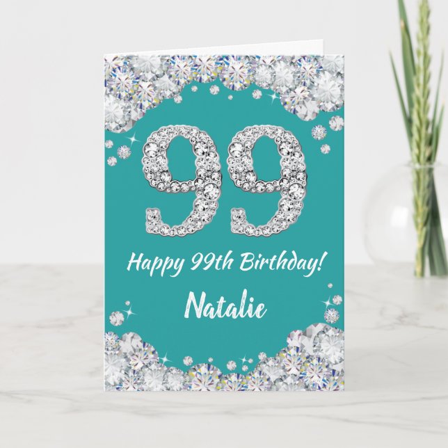 Bonne 99e anniversaire Turquoise et carte de Parti (Devant)