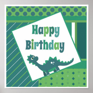 Bonne affiche d'anniversaire vert / bleu dinosaure
