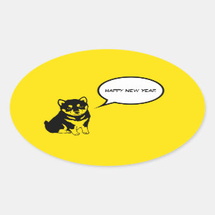 Bonne année 2018 Puppy Oval Sticker