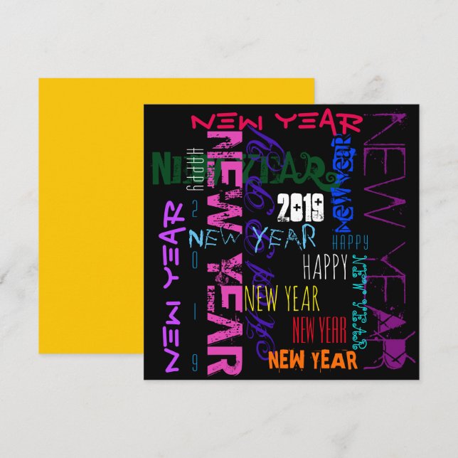 Bonne année 2019 Pop Colours Carré Carte à plat (Devant / Derrière)