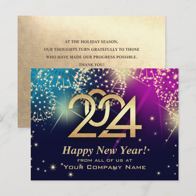 Bonne année 2024. Carte d'entreprise personnalisée (Devant / Derrière)