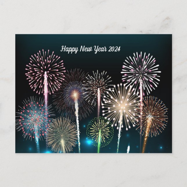 Bonne année 2024 Fireworks Carte postale (Devant)