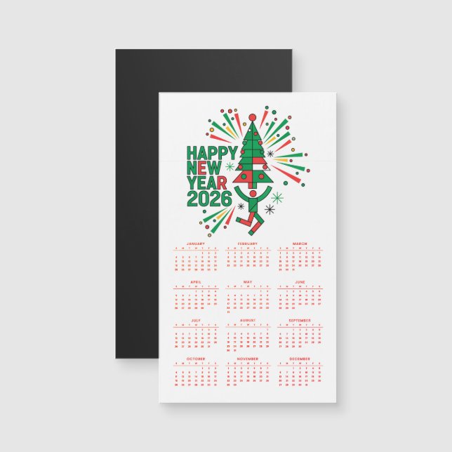 Bonne année 2026 Calendrier Carte magnétique (Devant / Derrière)