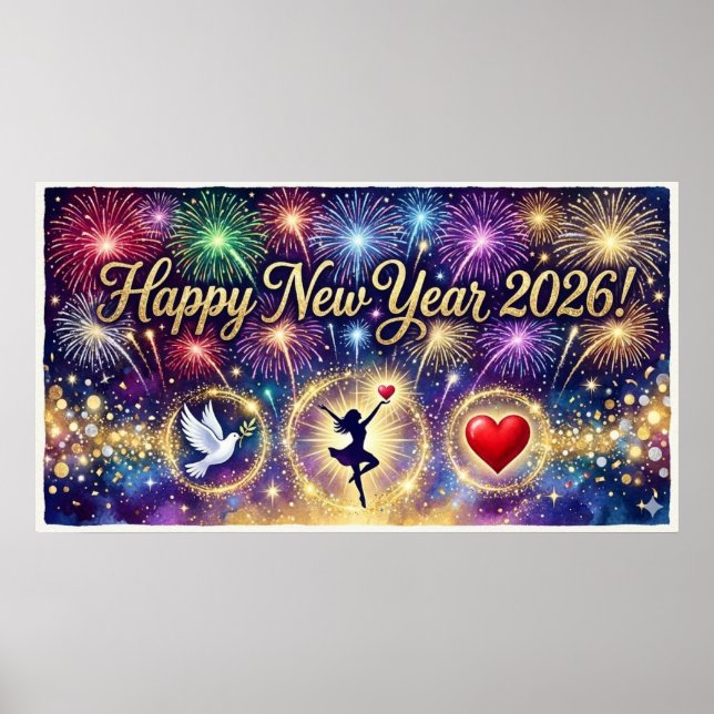 Bonne année 2026 Décoration artistique feux d'arti (Devant)