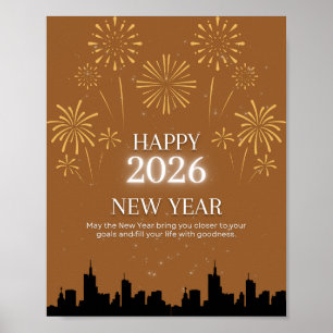 Bonne année 2026 – Élégante affiche marron doré.