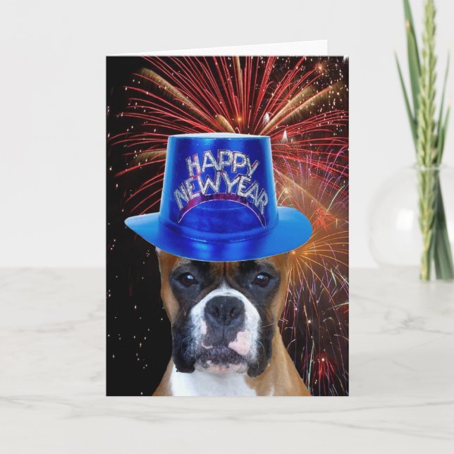 Bonne année Boxer chien carte de voeux (Devant)