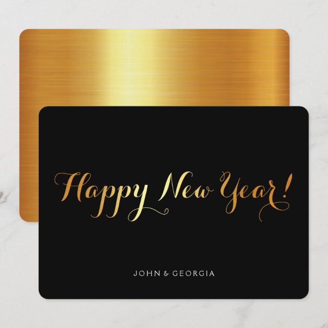 Bonne année carte d'invitation noir et or (Devant / Derrière)