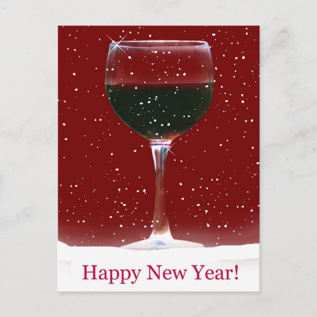 Bonne année Carte postale Vin rouge et neige (Devant)