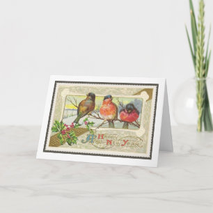 Bonne année Carte Robin Vintage