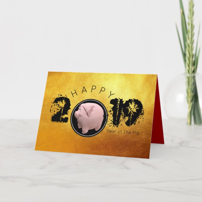 Bonne année du cochon 2019 Original 3D carte de vœ (Devant)