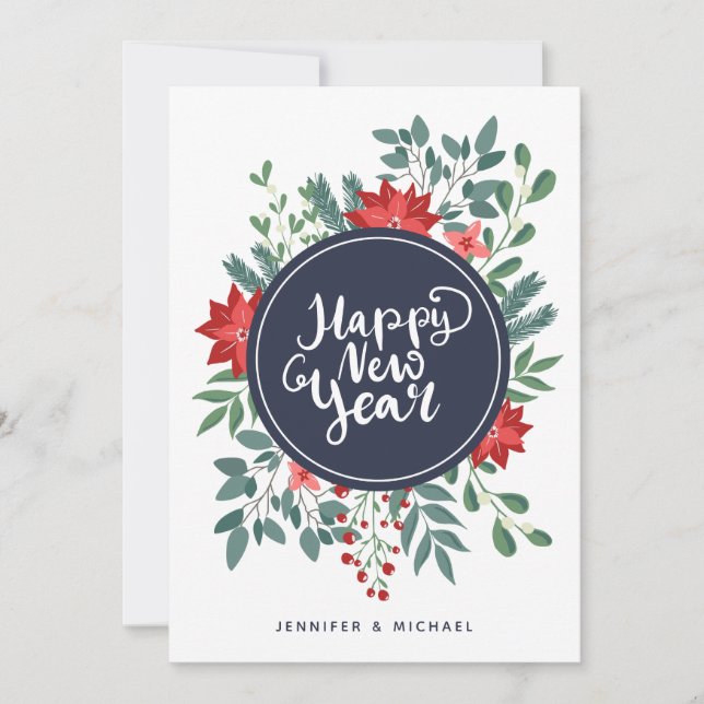 Bonne année Florale | Carte de vacances photo (Devant)