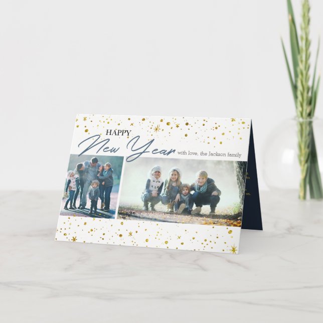 Bonne année Gold Stars | 2 carte photo (Devant)