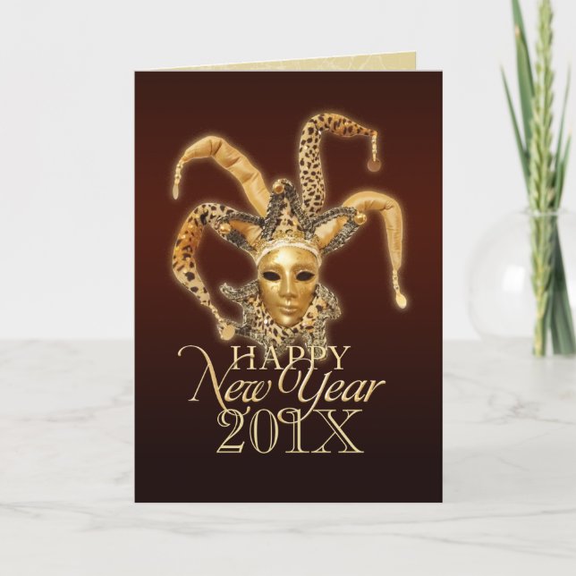 Bonne année Jester Venetian carte Masque (Devant)