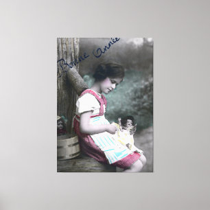 Bonne Année Vintage Girl with Dolll Canvas Print