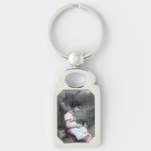 Bonne Année Vintage Girl with Dolll Keychain
