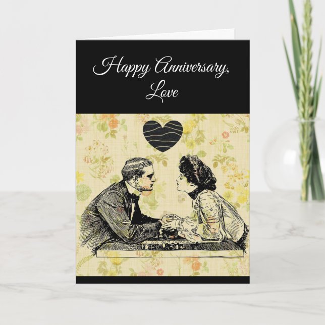 Bonne Anniversaire Amour Carte Couple Vintage (Devant)
