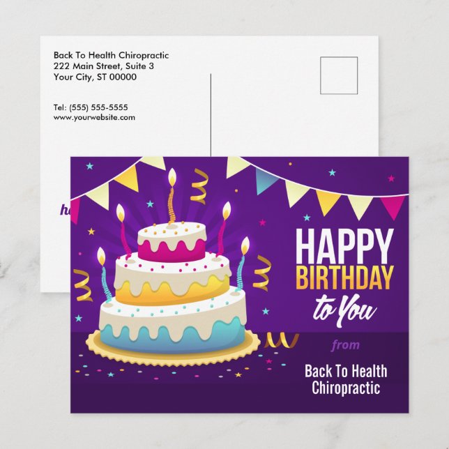 Bonne Anniversaire Bougies pourpre Carte postale (Devant / Derrière)
