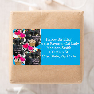 Bonne Anniversaire Chat Lady Étiquettes de adresse