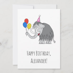 Bonne Anniversaire mignonne Mammoth Balloons Carte