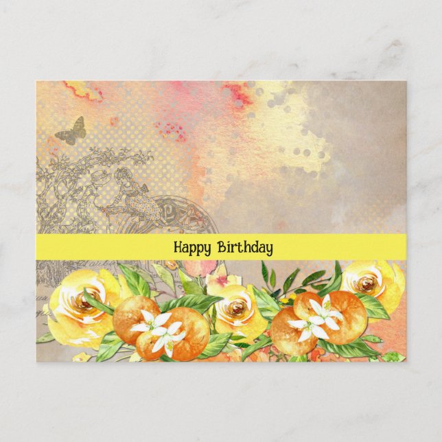Bonne Anniversaire Oranges et Carte postale Rose (Devant)