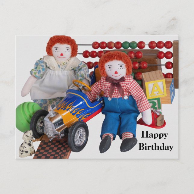 Bonne Anniversaire Raggedy Ann Andy Carte Postale (Devant)