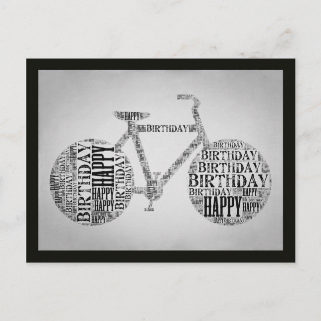 Bonne Anniversaire Typographie de vélo Carte posta (Devant)
