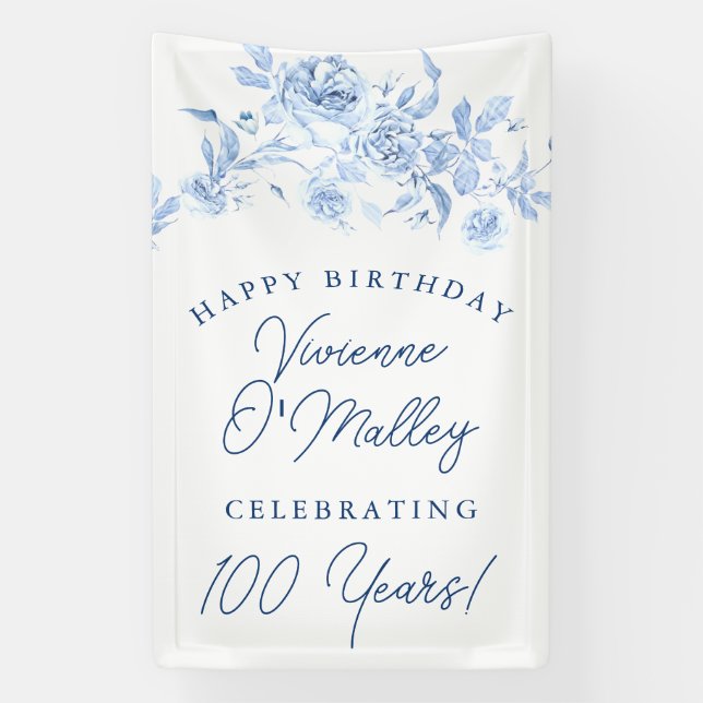 Bonne bannière d'anniversaire 100e Modèle Floral B (Verticale)