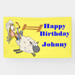 Bonne bannière d'anniversaire Mutton Bustin Kid