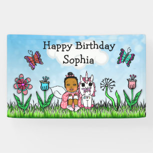 Bonne bannière d'anniversaire Unicorn et Fairy