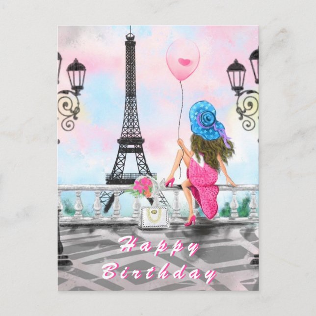 Bonne Carte Anniversaire Femme À Paris - Tour Eiff (Devant)
