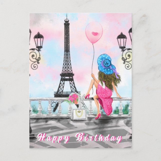 Bonne Carte Anniversaire Femme À Paris Tour Eiffel (Devant)