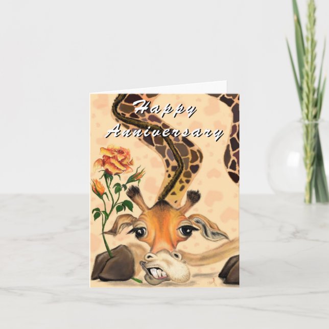 Bonne carte Anniversaire Giraffe Romantique - Drôl (Devant)